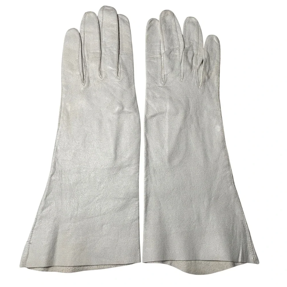 VTG Kid Leather Gloves White Guibert Freres Edeltan French Opera Gauntlet 6.5